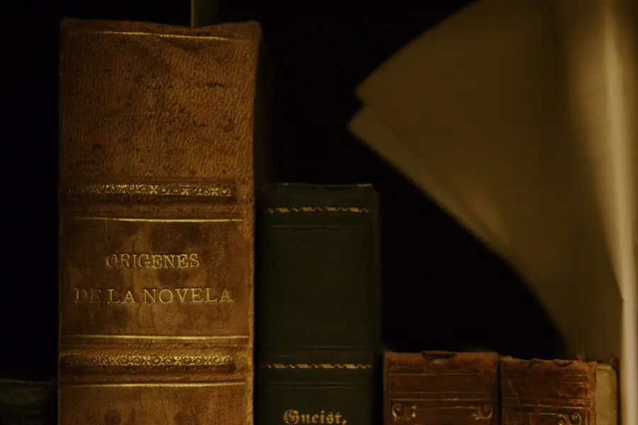Vieux livres reliés sur une étagère